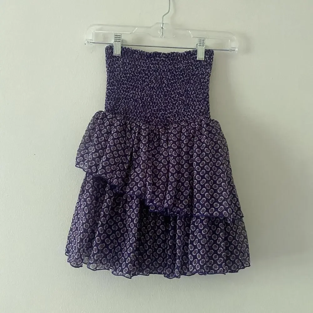 MAJE purple pattern shirred ruffle mini skirt